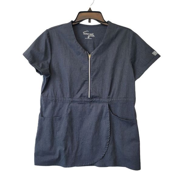 Butter Soft Stretch Gray Scrub Top - Picture 1 of 7